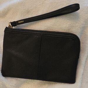 Fossil Black Leather Wristlet Clutch NWT